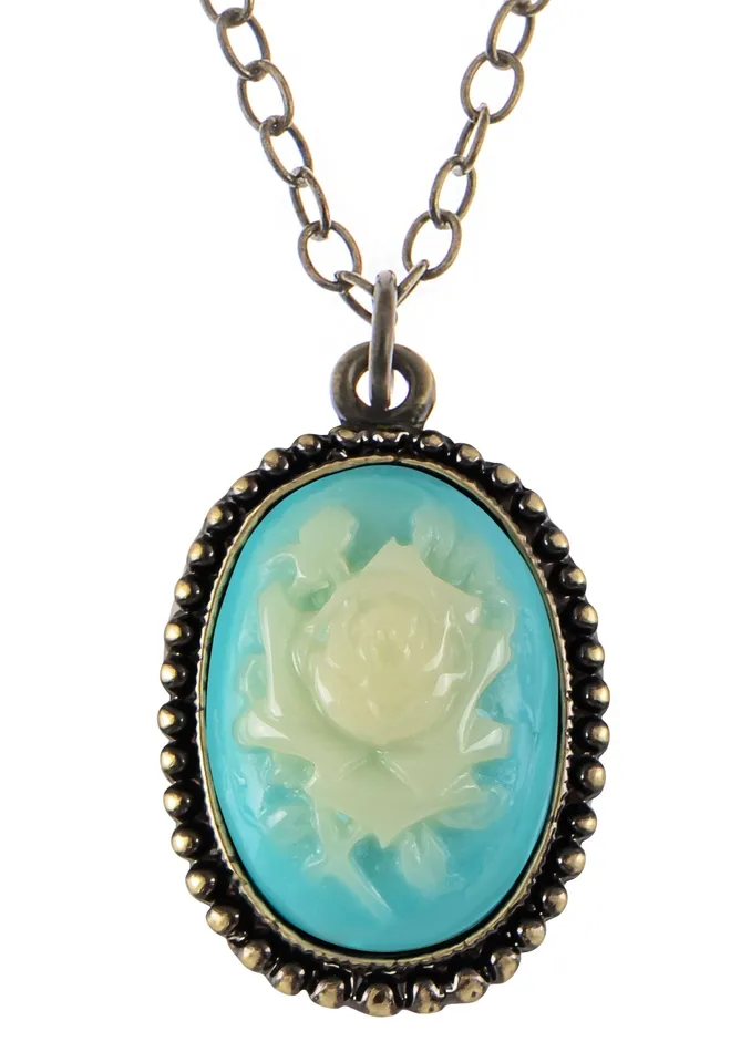 Necklaces Alilang Antique Vintage Suede Green Enamel Rose Oval Pendant Necklace Necklaces Alilang Antique Vintage Suede Green Enamel Rose Oval Pendant Necklace