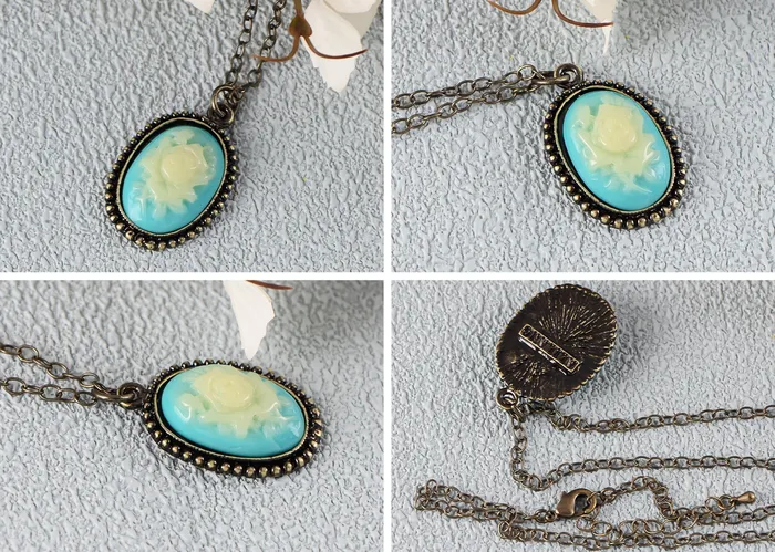 Necklaces Alilang Antique Vintage Suede Green Enamel Rose Oval Pendant Necklace Necklaces Alilang Antique Vintage Suede Green Enamel Rose Oval Pendant Necklace