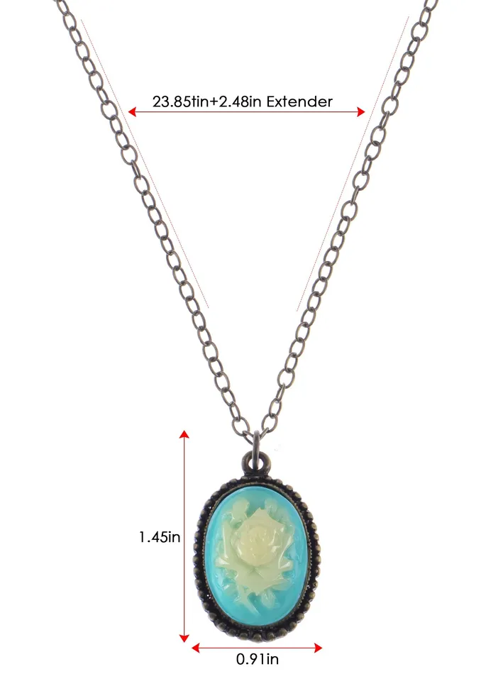 Necklaces Alilang Antique Vintage Suede Green Enamel Rose Oval Pendant Necklace Necklaces Alilang Antique Vintage Suede Green Enamel Rose Oval Pendant Necklace