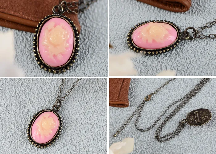 Necklaces Alilang Antique Vintage Suede Green Enamel Rose Oval Pendant Necklace Necklaces Alilang Antique Vintage Suede Green Enamel Rose Oval Pendant Necklace