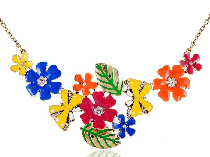 Necklaces Alilang Floral Multicolor Enamel Flower Bib Statement Necklace