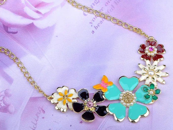 Necklaces Enamel Flower And Butterfly Bib Statement Necklace Pearl Alilang Necklaces Enamel Flower And Butterfly Bib Statement Necklace Pearl Alilang