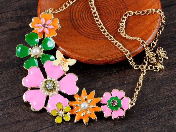 Necklaces Enamel Flower And Butterfly Bib Statement Necklace Pearl Alilang Necklaces Enamel Flower And Butterfly Bib Statement Necklace Pearl Alilang