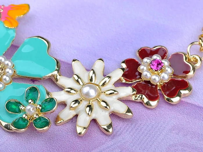 Necklaces Enamel Flower And Butterfly Bib Statement Necklace Pearl Alilang Necklaces Enamel Flower And Butterfly Bib Statement Necklace Pearl Alilang