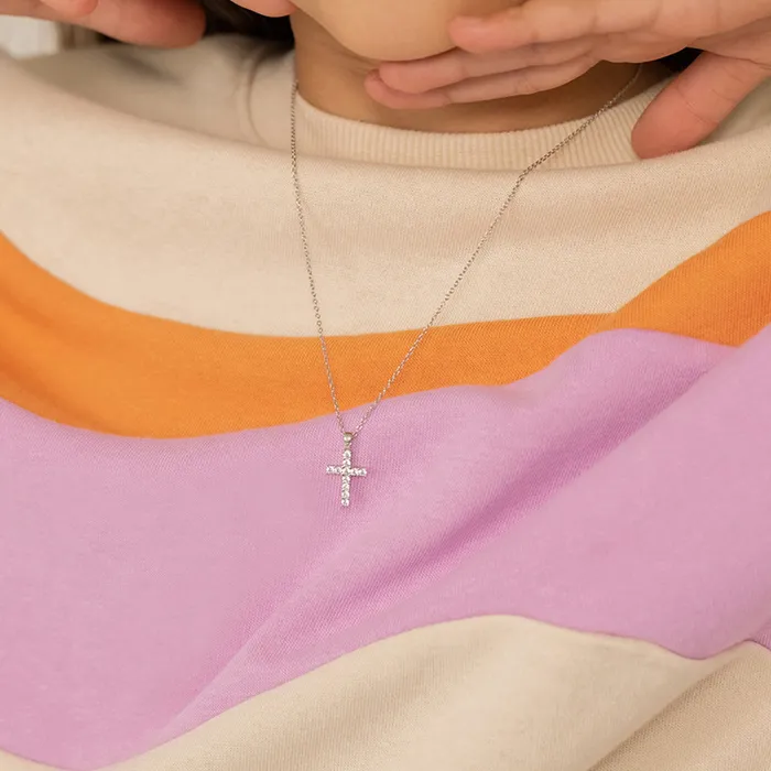 Necklaces Kids Necklaces Pendants CZ Cross 16mm ToddlerKidsGirls Necklace Religious Sterling Silver