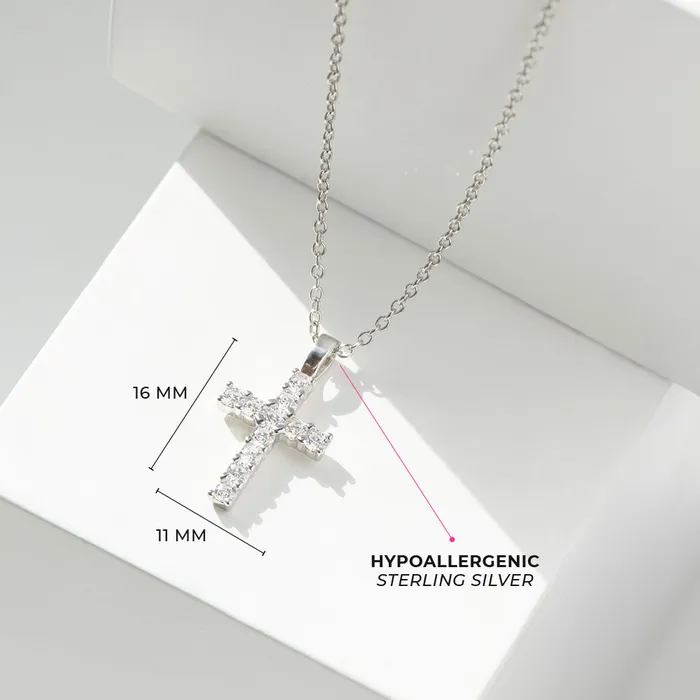 Necklaces Kids Necklaces Pendants CZ Cross 16mm ToddlerKidsGirls Necklace Religious Sterling Silver