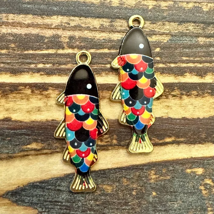 Necklaces Premium Pewter BCB267 Antique Gold Fish Pendant With Enamel Multi Scales 14x36mm Pkg 2 Necklaces Premium Pewter BCB267 Antique Gold Fish Pendant With Enamel Multi Scales 14x36mm Pkg 2