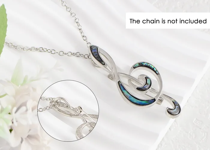 Necklaces Refined by AnnaKaci Silver Tone Abalone Shell Music Note Brooch Pin Pendant Simple Accessories Gifts for Party Banquet New Years Necklaces Refined by AnnaKaci Silver Tone Abalone Shell Music Note Brooch Pin Pendant Simple Accessories Gifts for Party Banquet New Years