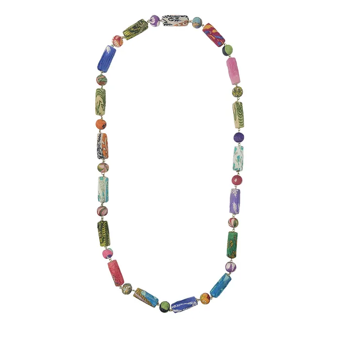 Necklaces WorldFinds Cylindrical Kantha Long Necklace