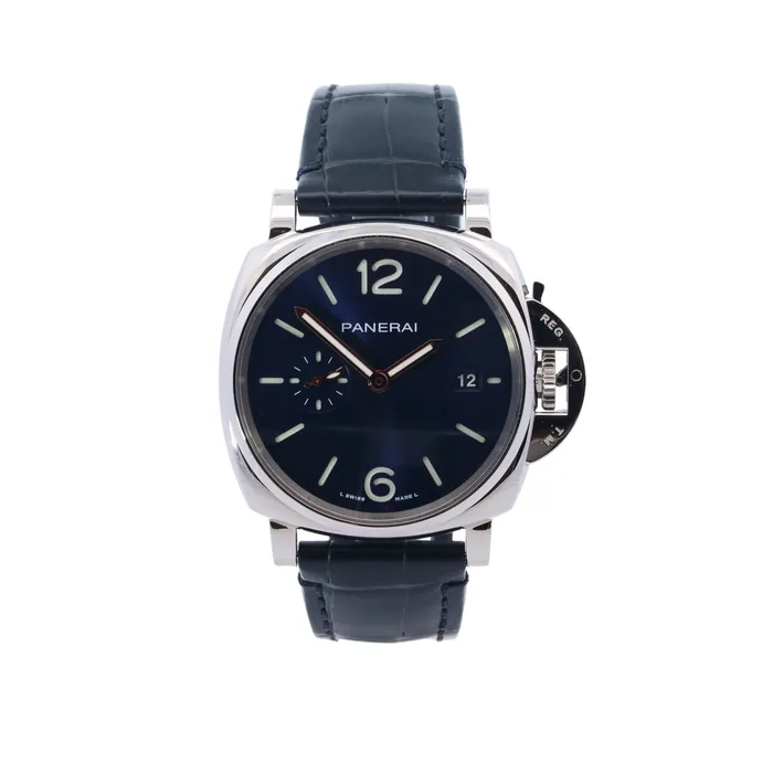 Panerai Luminor Due Stainless Steel 42mm Blue Stick Roman Dial Watch Reference PAM01274 Happy Jewelers Watches Panerai Luminor Due Stainless Steel 42mm Blue Stick Roman Dial Watch Reference PAM01274 Happy Jewelers Watches