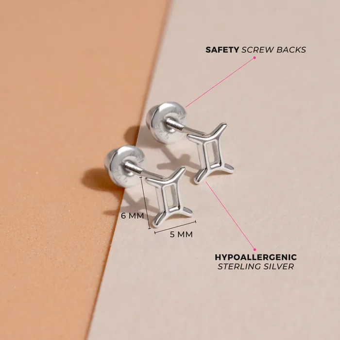 Polished Zodiac Gemini Kids Childrens Girls Earrings Screw Back Sterling Silver Kids Screw Back Earrings Earrings