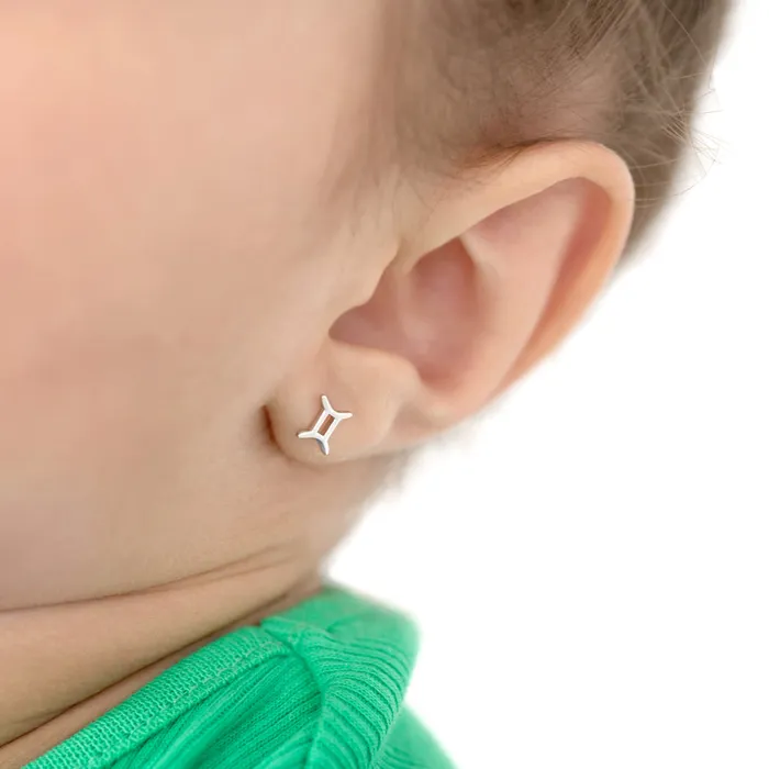 Polished Zodiac Gemini Kids Childrens Girls Earrings Screw Back Sterling Silver Kids Screw Back Earrings Earrings