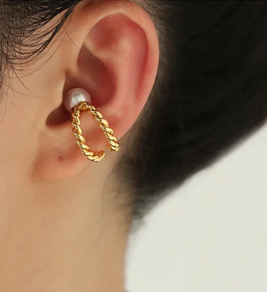 Refined by AnnaKaci Earrings Double Layer Twist Braid 18K Gold Plated Brass Ear Cuff