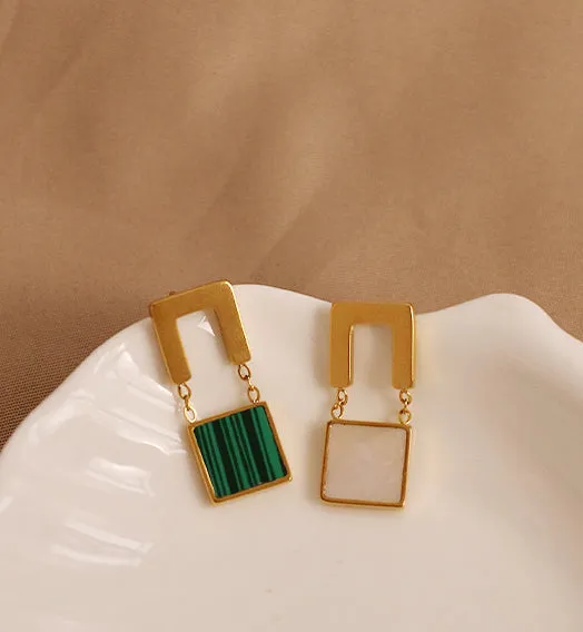 Refined by AnnaKaci Earrings Retro Iridescent Shell Square Dangle Earrings