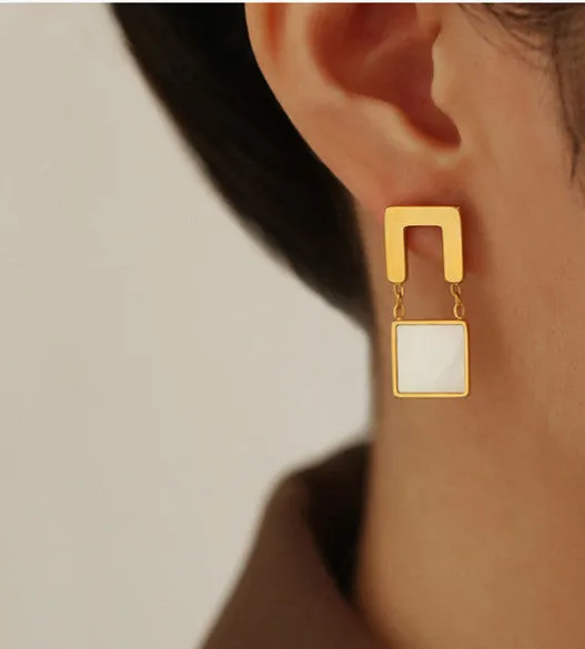 Refined by AnnaKaci Earrings Retro Iridescent Shell Square Dangle Earrings