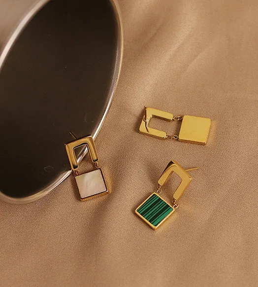 Refined by AnnaKaci Earrings Retro Iridescent Shell Square Dangle Earrings