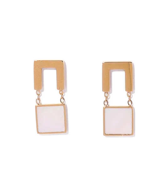Refined by AnnaKaci Earrings Retro Iridescent Shell Square Dangle Earrings