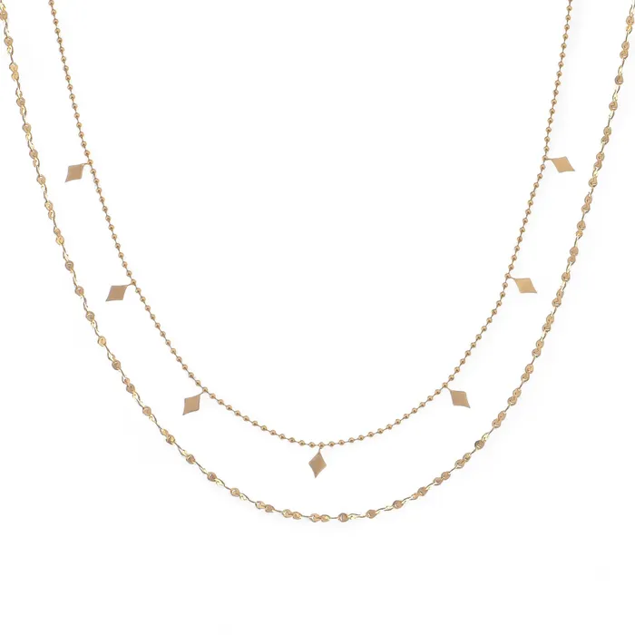 Refined by AnnaKaci Necklaces Double Layer Gold Tone Necklace with Diamond Shape Charms Layered Chain Design Refined by AnnaKaci Necklaces Double Layer Gold Tone Necklace with Diamond Shape Charms Layered Chain Design