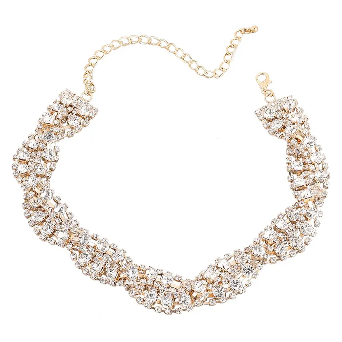 Refined by AnnaKaci Necklaces Fancy Crystal Embellished Wavy Chocker Necklace Refined by AnnaKaci Necklaces Fancy Crystal Embellished Wavy Chocker Necklace