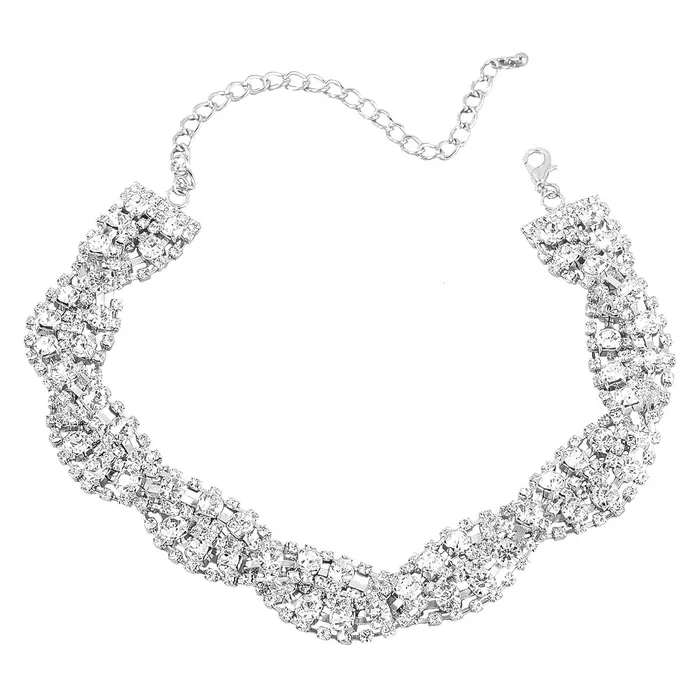 Refined by AnnaKaci Necklaces Fancy Crystal Embellished Wavy Chocker Necklace Refined by AnnaKaci Necklaces Fancy Crystal Embellished Wavy Chocker Necklace