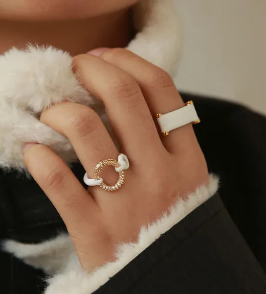 Refined by AnnaKaci Rings Abstract White Geometric 18K Gold Plated Ring