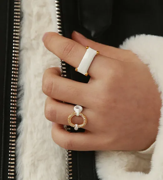 Refined by AnnaKaci Rings Abstract White Geometric 18K Gold Plated Ring