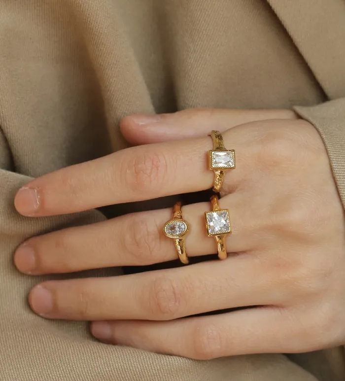 Rings Refined by AnnaKaci Classy Geometric Crystal Gold Ring