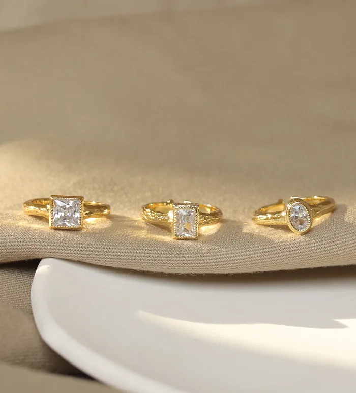 Rings Refined by AnnaKaci Classy Geometric Crystal Gold Ring