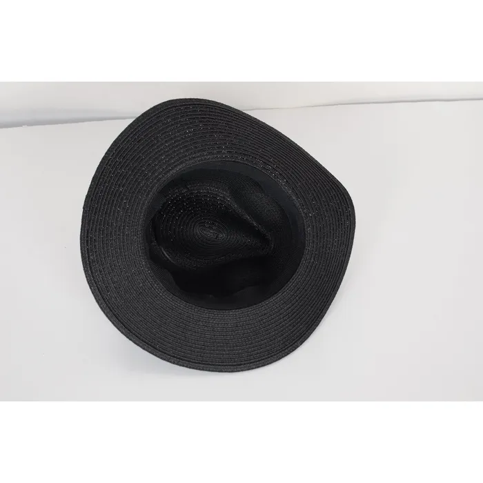 Rings Refined by AnnaKaci Wide Brim Straw Fedora Sun Hat with Black Band Lightweight Packable Summer Panama Hat for UV Protection