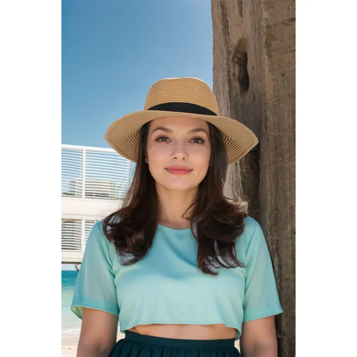 Rings Refined by AnnaKaci Wide Brim Straw Fedora Sun Hat with Black Band Lightweight Packable Summer Panama Hat for UV Protection