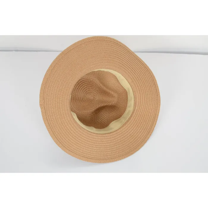 Rings Refined by AnnaKaci Wide Brim Straw Fedora Sun Hat with Black Band Lightweight Packable Summer Panama Hat for UV Protection