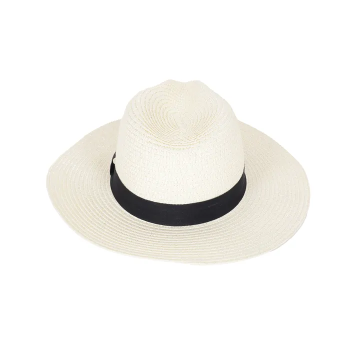 Rings Refined by AnnaKaci Wide Brim Straw Fedora Sun Hat with Black Band Lightweight Packable Summer Panama Hat for UV Protection