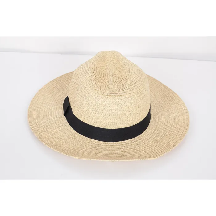 Rings Refined by AnnaKaci Wide Brim Straw Fedora Sun Hat with Black Band Lightweight Packable Summer Panama Hat for UV Protection