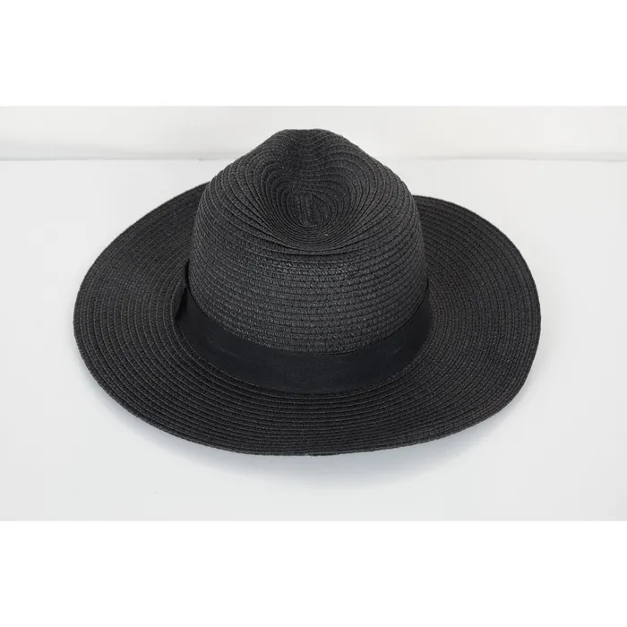 Rings Refined by AnnaKaci Wide Brim Straw Fedora Sun Hat with Black Band Lightweight Packable Summer Panama Hat for UV Protection