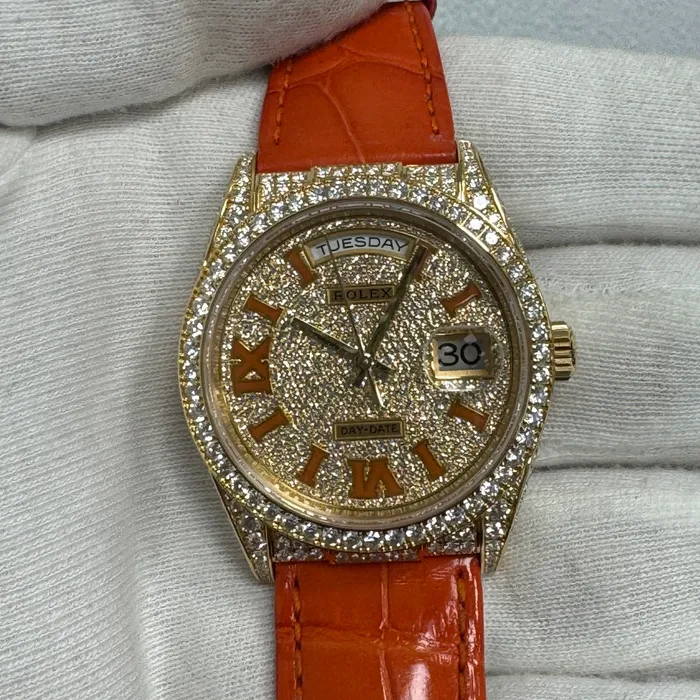Rolex DayDate 36mm Pave Dial Watch Ref 128158RBR Happy Jewelers Watches Rolex DayDate 36mm Pave Dial Watch Ref 128158RBR Happy Jewelers Watches