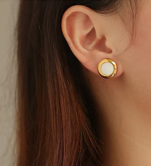Simple Button White Shell Ear Studs Refined by AnnaKaci Earrings