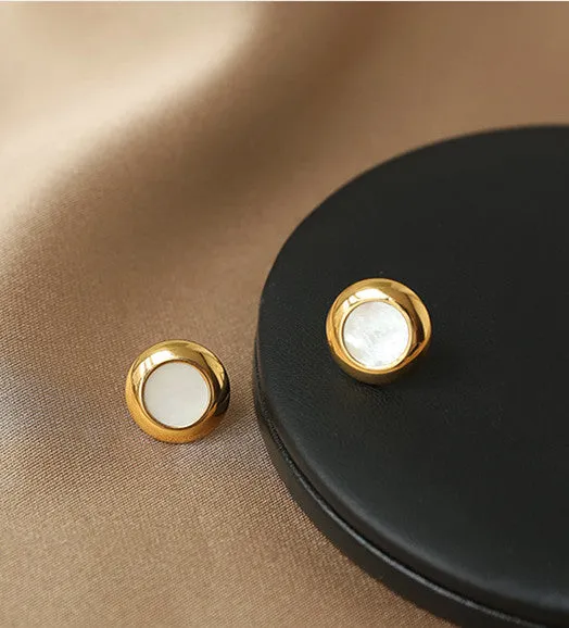 Simple Button White Shell Ear Studs Refined by AnnaKaci Earrings