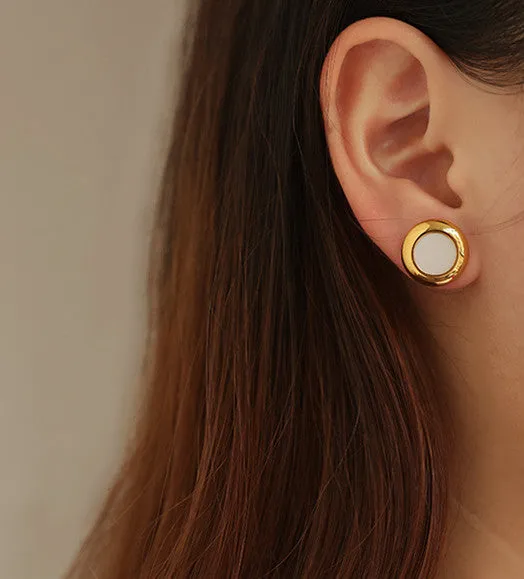 Simple Button White Shell Ear Studs Refined by AnnaKaci Earrings