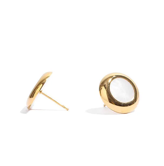 Simple Button White Shell Ear Studs Refined by AnnaKaci Earrings