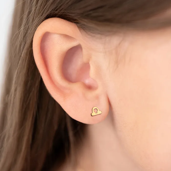 Split Earrings 14k Gold Dainty Libra Zodiac Baby Toddler Kids Earrings Safety Screw Back