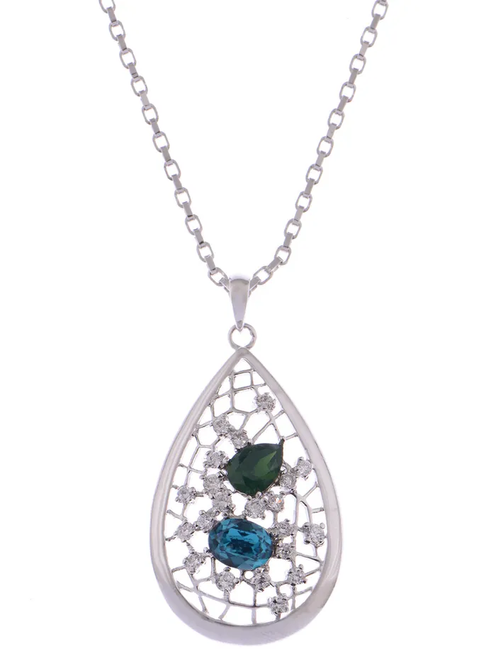 Swarovski Crystal Tear Drop Blue Web Net Pendant Necklace Alilang Necklaces