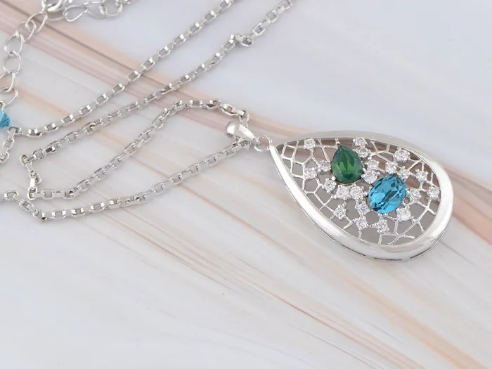 Swarovski Crystal Tear Drop Blue Web Net Pendant Necklace Alilang Necklaces Swarovski Crystal Tear Drop Blue Web Net Pendant Necklace Alilang Necklaces