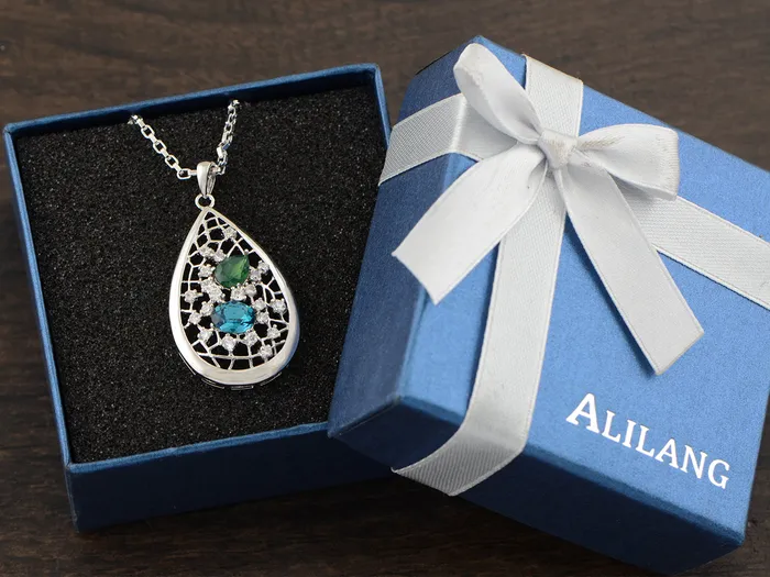 Swarovski Crystal Tear Drop Blue Web Net Pendant Necklace Alilang Necklaces Swarovski Crystal Tear Drop Blue Web Net Pendant Necklace Alilang Necklaces