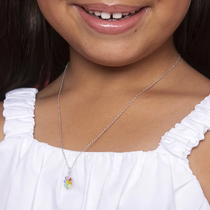 Teen Jewelry Sets Necklaces 925 Sterling Silver Rainbow Enamel Daisy Necklace Jewelry Set For Young Girls