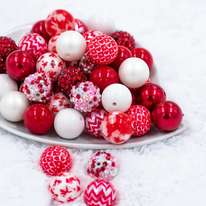 The BumbleBead Company 20mm Love Struck Valentines Day Acrylic Bubblegum Bead Mix 50 Count Necklaces