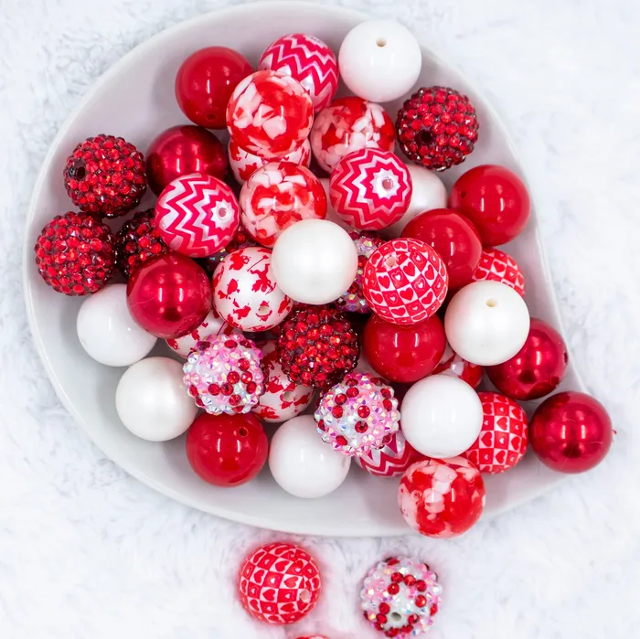 The BumbleBead Company 20mm Love Struck Valentines Day Acrylic Bubblegum Bead Mix 50 Count Necklaces