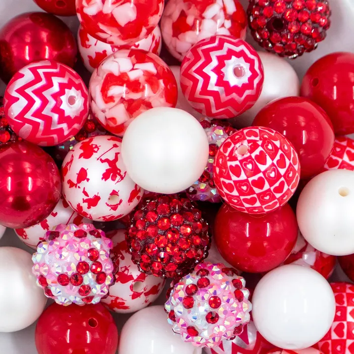 The BumbleBead Company 20mm Love Struck Valentines Day Acrylic Bubblegum Bead Mix 50 Count Necklaces