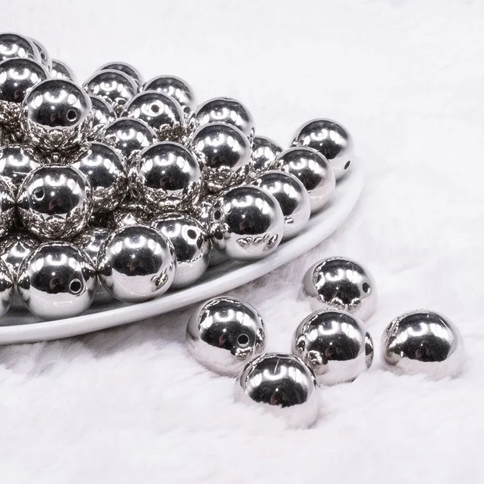 The BumbleBead Company Rings 16mm Reflective Silver Acrylic Bubblegum Beads