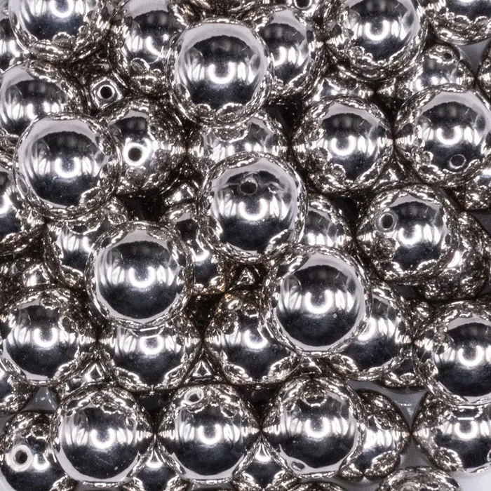 The BumbleBead Company Rings 16mm Reflective Silver Acrylic Bubblegum Beads