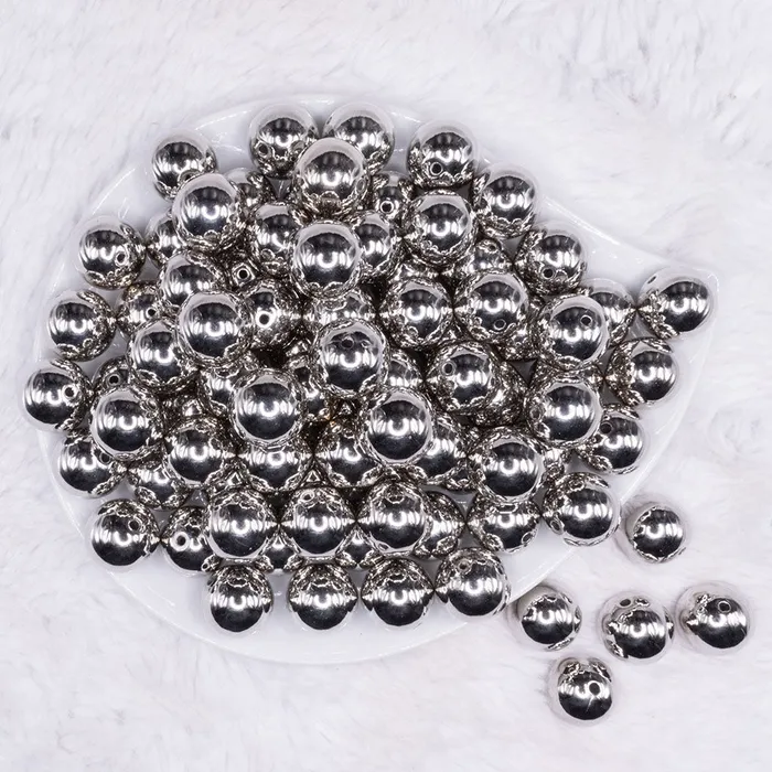The BumbleBead Company Rings 16mm Reflective Silver Acrylic Bubblegum Beads